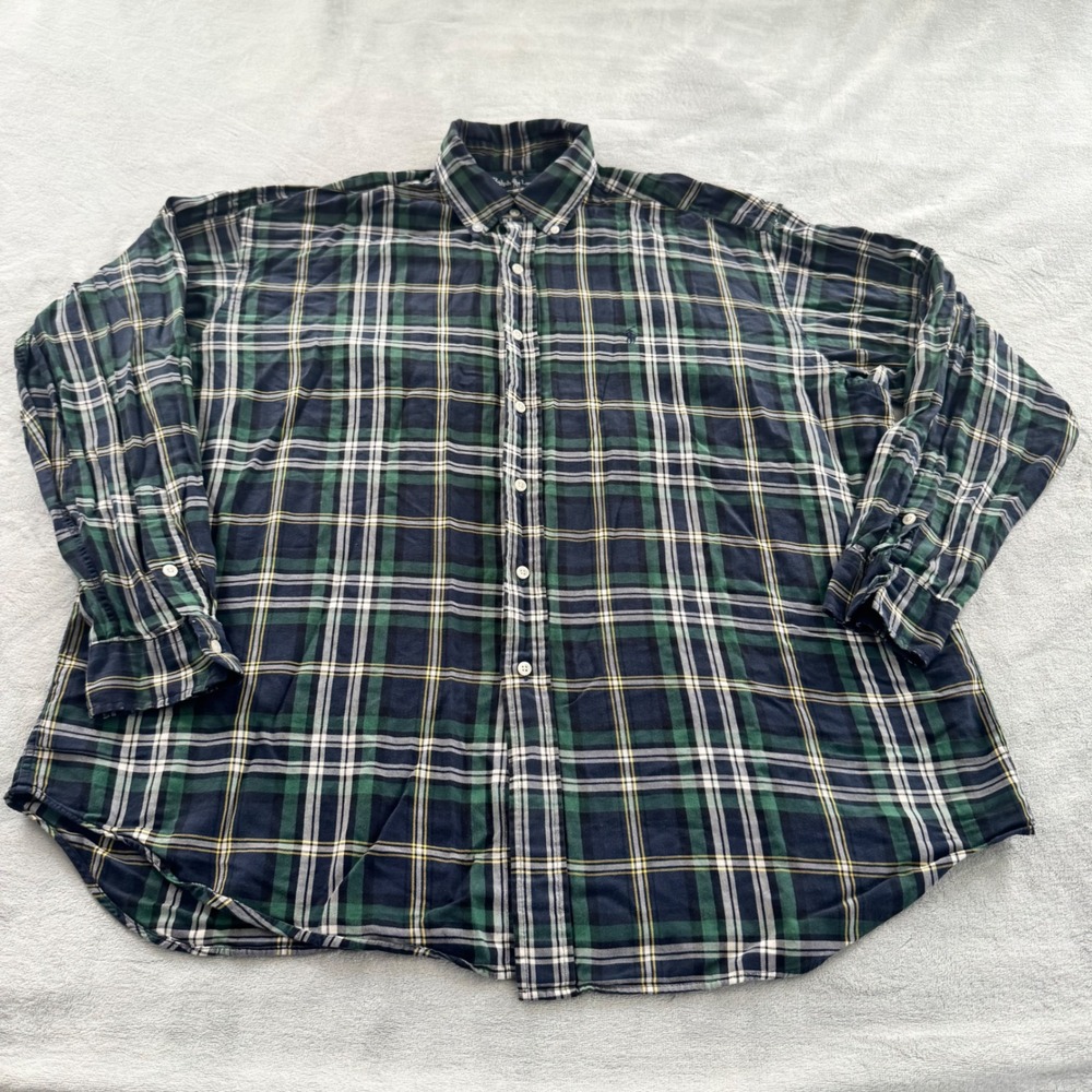 Ralph Lauren Blaire Men's XL Plaid Button Down Shirt Navy Green Long Sleeve EUC